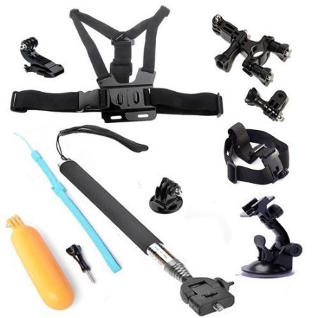 MCOCEAN 6 in 1 Accessories Bundle Kit Set for Go Pro Hero 4 Hero 3 Hero 3 Action CameraTelescopic Selfie StickTripodChestampHead StrapJ-HookSuction CupHandlebar MountFloating Hand Grip etc