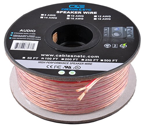 C&E CNE62287 100 Feet 16AWG Enhanced Loud Oxygen-Free Copper Speaker Wire Cable, CNE62287