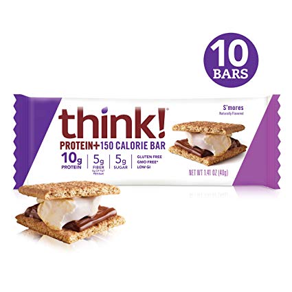 think! (thinkThin) Protein  150 Calorie Bars - S'mores, 10g Protein, 5g Sugar, No Artificial Sweeteners, Gluten Free, GMO Free, 1.4 oz bar (10 Count - packaging may vary)