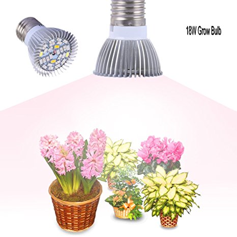 Gianor E27 18W Led Grow Lights Full Spectrum Light Bulbs 28pcs SMD 5730 Chips Greenhouse Growing and Flowering Lamps for Indoor Garden and Hydroponic Plants Lighting Bulbs(AC 85~265V)