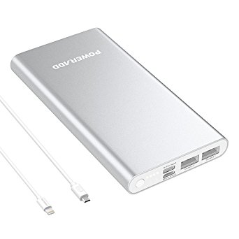 Poweradd Pilot 4GS Pro 12000mAh Power Bank (Lightning & Micro Input, Dual 3A Output) with Smart Charge for iPhone, iPad, Samsung, LG, HTC and More - Silver