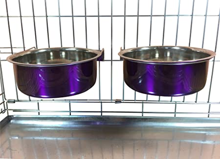 Ellie-Bo Pair of Dog Bowls For Crates, Cages or Pens and 3 Sizes (2.0Ltr Large, Purple)