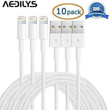 IPhone 6 Cable, AEDILYS [10-Pack] 3FT 8 Pin Lightning to USB Charging Cable Connector with Authentication Chip Ensures Fast Charging for iPhone 6 6S /6 6S Plus, iPhone 5s/5/5c, iPod mini