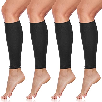 SATINIOR 4 Pairs Calf Compression Sleeve Leg Compression Sock Calf and Shin Support Relieve Calf Pain for Men Women Running (Black, XXX-Large)