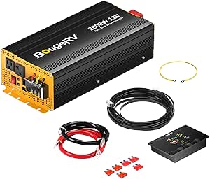 BougeRV Upgrade 2000W Pure Sine Wave Inverter, Convert DC 12V to AC 110V, Fully 2000W Output, Built-in Bluetooth for BougeRV APP, Wired Remote Controller, Off-Grid Solar Power System, RV, Backup Power