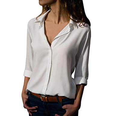 Aniywn Women Casual Chiffon Long Sleeve Shirt Tops Stand Collar Office Lady Formal Loose Blouse