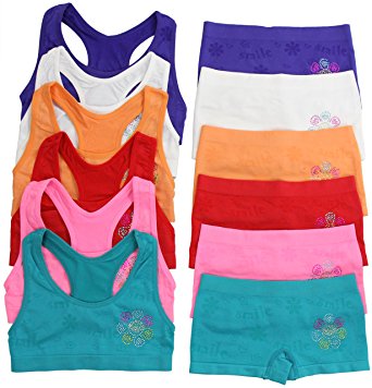 ToBeInStyle Girls' Pack of 6 Set of Matching Bras & Boyshorts