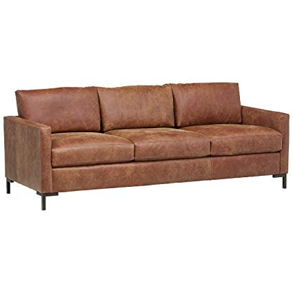 Rivet Edgewest Modern Sofa, Leather, 87"W, Saddle