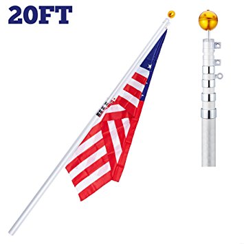 CO-Z 20' Flag Pole Telescoping Aluminum Kit 5-Section flagpole for 2 US flag