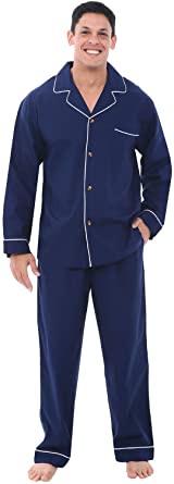 Alexander Del Rossa Men's Lightweight Button Down Pajama Set, Long Cotton Pjs