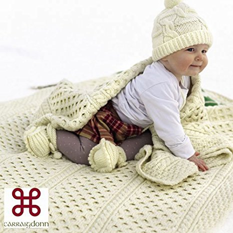 100% Irish Merino Wool Aran Baby Blanket by Carraig Donn