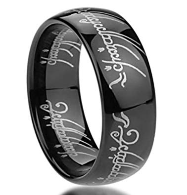 King Will MAGIC Mens 8mm Tungsten Carbide Ring Black Lord of the Rings Laser Pattern High Polished