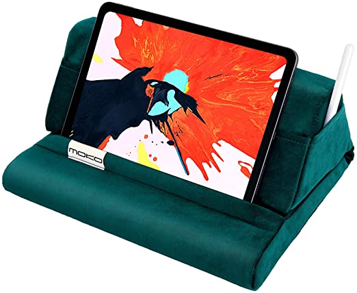 MoKo Tablet Pillow Stand, Soft Bed Pillow Holder Xmas Gift for up to 11" Pad, Fits iPad 10.2"(9th Gen), New iPad Mini 6 8.3" Air 4/3, iPad Pro 11/10.5/9.7, Mini 5 4, Galaxy Tab S6/S7 11", Turquoise