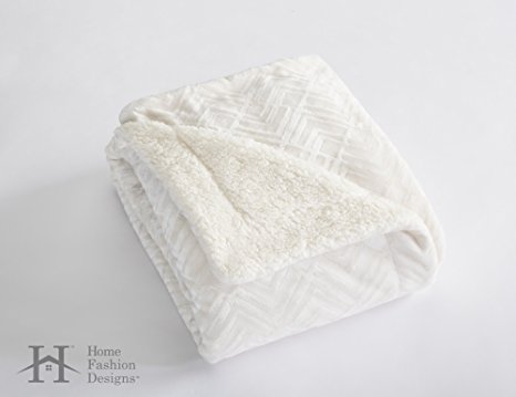 Premium Reversible Berber and Sculpted Velvet Plush Luxury Blanket. High-End, Soft, Warm and Silky Bed Blanket. By Home Fashion Designs Brand. (King, Winter White)