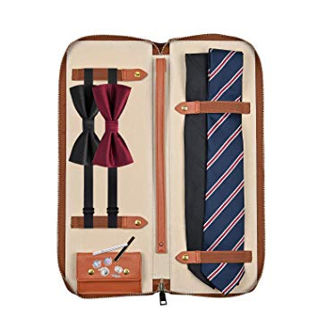 UTILE Tie Leather Storage Case for Travel – Holder for Tie, Necktie, Bow Tie, Tie Bar and Cufflinks (16.5 x 6 x 1.5 Inches)