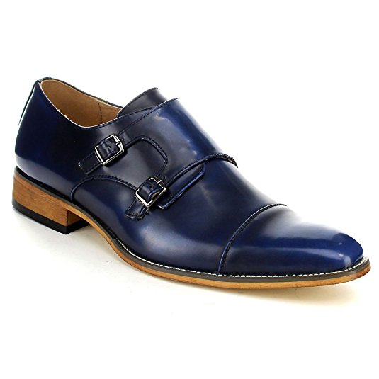 Beston EA28 Men's Double Monk Strap Slip On Dress Shoes