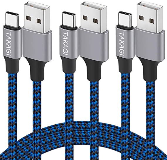 USB Type C Cable, TAKAGI 3Pack 6ft USB C to USB A Nylon Braid Fast Charging Cord High Speed Data Sync Transfer Charger Cable Compatible with Galaxy S9, Note, LG, Pixel 2 XL, Huawei, ONEPLUS (Blue)