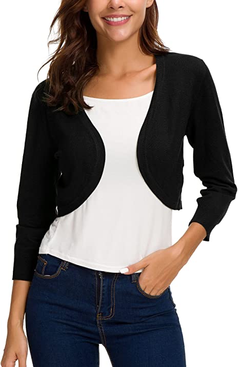 Women's Trendy Bolero Shrug Cropped Cardigan 3/4 Sleeve Open Front Short Cardigans