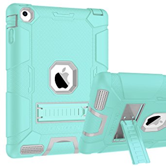 iPad 2 / iPad 3 / iPad 4 Case, BENTOBEN Kickstand Heavy Duty Shockproof Anti-slip 3 in 1 Full-body Rugged Soft Rubber Hard PC Protective Case for iPad 2nd / 3rd / 4th Generation, Mist Blue/Light Gray