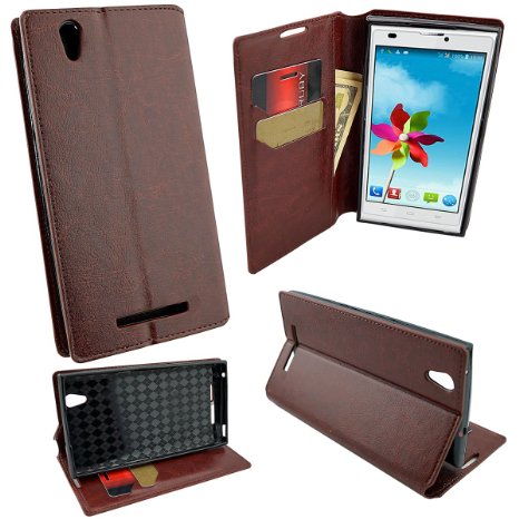 Mstechcorp- ZTE ZMAX Z970 Case Leather Wallet Case with Card Slots Cash Compartment for ZTE ZMAX Z970 TMOBILE  METRO SINGLE LEATHER BROWN