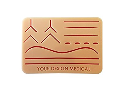 Large Durable 3-Layer Suture Pad w/ Wounds (7x5") -- Redesigned for 2018 with Tougher/Realistic Skin -- 3-Layer Skin/Fat/Muscle -- Free educational material to practice suturing -- Made in USA