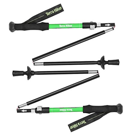 Terra Hiker Collapsible Trekking Poles, Ultralight Hiking Poles, Adjustable Aluminum Anti-Shock Climbing Stick for Outdoor Travel Backpacking Walking, Soft EVA and Durable Fabric Straps