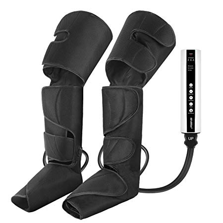 CINCOM Leg Air Compression Massager for Foot Calf Thigh Upgrade Leg Wraps with Portable Handheld Controller and 2 Extensions- 3 Modes & 3 Intensities (Black)