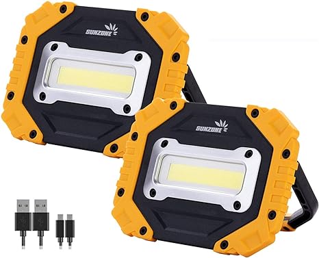sunzone Rechargeable Work Light, Portable COB Flood Light with Magnetic Base Waterproof LED Job Site Lighting Flashlights for Camping Fishing Car Repair with Emergency SOS Mode (2 Pack)