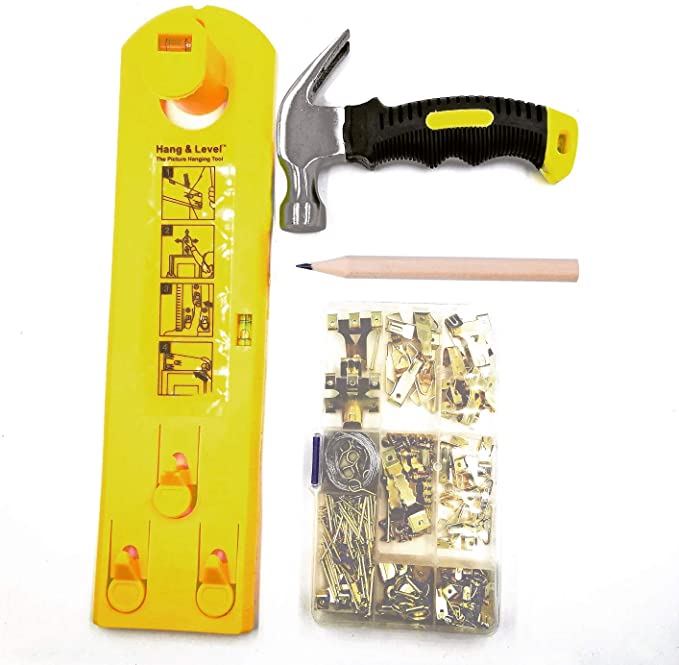 DRT The Complete Picture Hanging Kit (223 pcs) Pencil, Mini Spirit Level, Hammer, Wall Hanging Kit with Picture Hanging Tool, Picture Hooks, Picture Nails, Picture Hanging Wire, Frame Hanging Set.