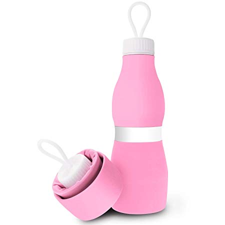 Biange Collapsible Water Bottle 24oz, BPA Free Foldable FDA Approved Sports Silicone Leakproof Water Bottle for Travel, Hiking, Cycling, Gym, 700ml