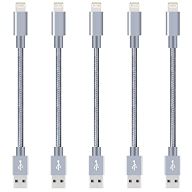 Phone Charger,5 Pack (1FT/20cm) Nylon Braided Charging Cord Charger Compatible with PhoneX/8/8Plus 7/7 Plus/6s/6s Plus/6/6 Plus/5s/55se,Pad,Pod Grey