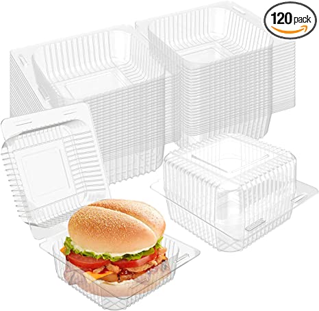 120 Pcs Clear Plastic Hinged Take Out Containers Disposable Clamshell Food Cake Containers with Lids 5.3 x 4.7 x 2.8 inch for Dessert, Cakes, Cookies, Salads, Pasta, Sandwiches