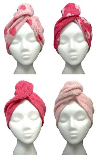Turbie Twist Hair Towels Cotton (4 Pack) Pink Heart / Solid