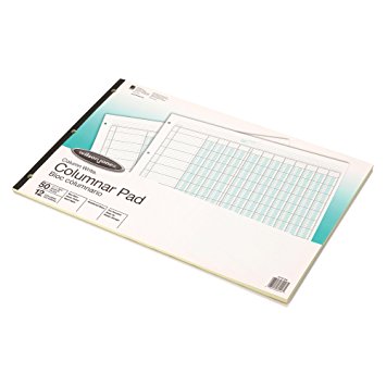 Wilson Jones ColumnWrite Columnar Pad, 11 x 16.38 Inch, Ruled 1 Side, Half Fold, 41 Lines per Page, 12 Columns, Green, 50 Sheets per Pad (WG7212A)