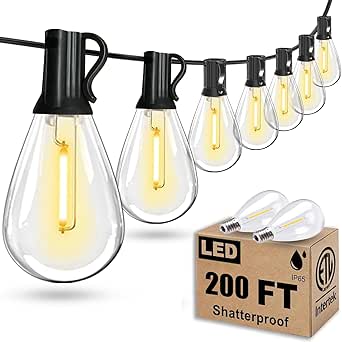 Tenmiro 200FT Outdoor String Lights, Ultra Long Waterproof 60 2 Edison Shatterproof Bulbs Led Outside Patio Lights for Porch Deck Garden Backyard Balcony Wedding Party Decor