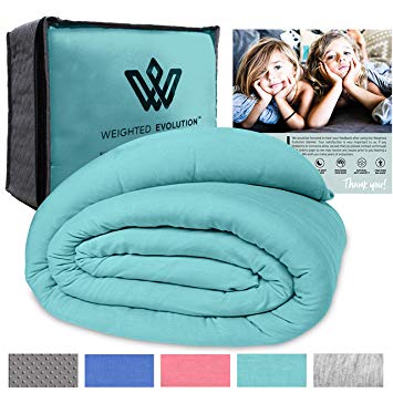 Weighted Evolution Cooling Weighted Blanket  Bonus Organic Bamboo Duvet Cover Best Blanket for Adults/Kids-Hypoallergenic Warm Cool Calm Cozy Heavy Blanket (Turquoise, 80"x 87"|25 lbs)