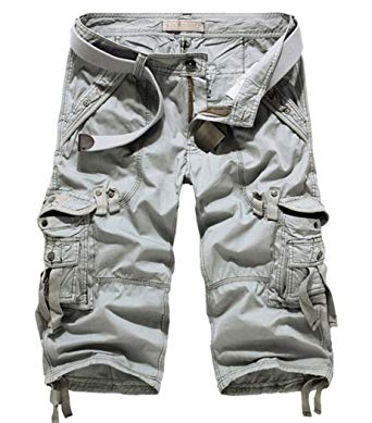 MR. R Men's Relaxed Fit Solid Long Cargo Shorts Capri Pants (No Belt)