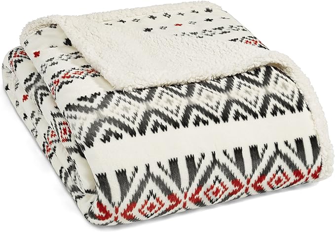 Eddie Bauer - Twin Blanket, Reversible Sherpa Fleece Bedding, Soft & Cozy Home Decor (Mountain Village Red, Twin)