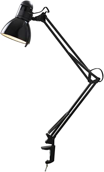 Catalina Lighting 22259-000 Traditional Adjustable Metal Swing Arm Clamp-on Desk Table Lamp, 37", Glossy Black