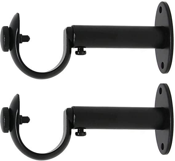 Urbanest Set of 2 Adjustable Solid Zinc Curtain Rod Bracket Wall Holder, Fits 1-inch Diameter Rod, Black