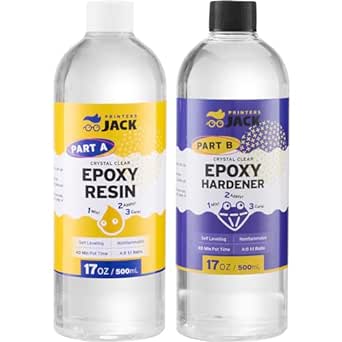 Printers Jack Epoxy Resin 34OZ - Bubble Free & Crystal Clear Epoxy Resin Kit - No Yellowing Art Resin Casting Resin for River Table Tops, Art Crafts, Tumbler Crafts, Jewelry Making, Wood & Resin Molds