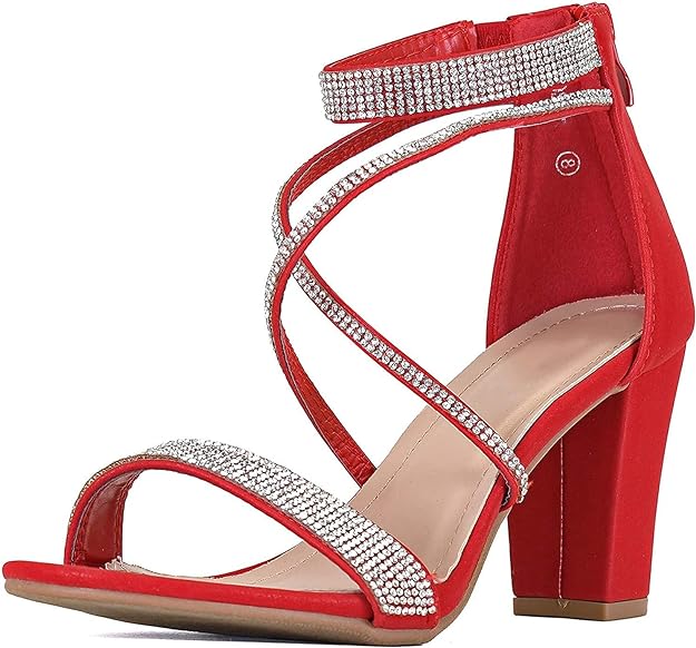 TOP Moda Women's Formal Rhinestone High Heel Sandal Ankle Strap