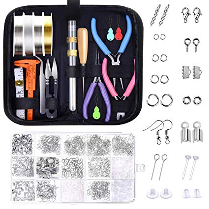 Jewelry Making Tools Kit, Anezus Jewelry Making Supplies Wire Wrapping Kit with Beading Needles, Jewelry Pliers, Elastic String and Earring Findings for Jewelry Necklace Repair