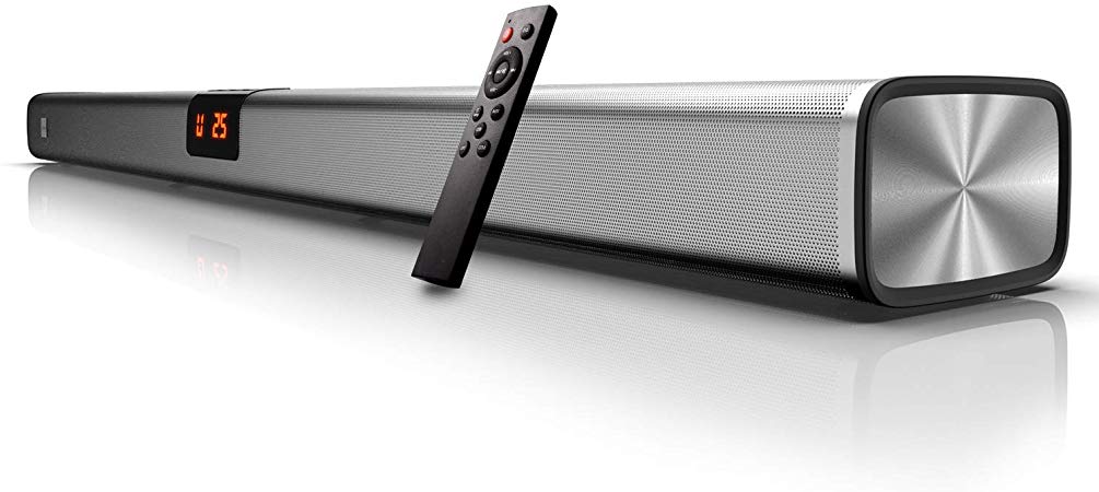 InstaBox 35-Inch TV Sound Bar with Display, Remote Control and Built-in Powerful Subwoofer - Bluetooth 5.0 and Wired Connections, Metal Mesh Case, 3D Surround Sound for Home Theater - SOUNSET S60M