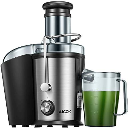 Juicer Machine Aicok Juice Extractor, 800W Centrifugal Juicer with 75MM Wide Mouth, Dual Speed Stainless Steel Juicer with Anti-drip Mouth, Non-Slip feet, BPA Free