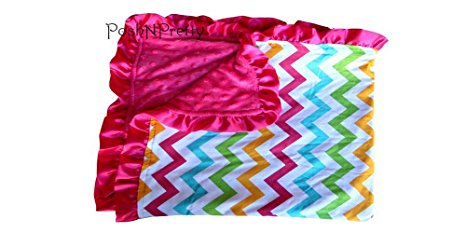 Soft and Cozy Large Minky blanket - Multi Chevron with Satin Trim