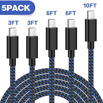 AYNGWRNB USB C Cable 5Pack (3/3/3/3/3 FT) Nylon Braided Type C Cable Charger USB Type C Cable Fast Charging Cord for Samsung Galaxy Note 8 S8 Plus, LG G5 G6 V30, HTC 10, Nexus 5X/6P