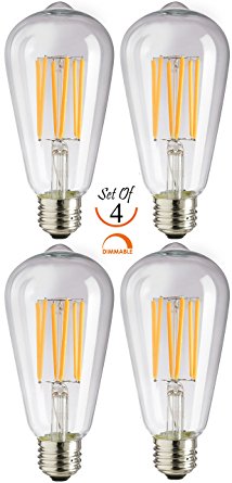 SleekLighting 8Watt ST64 Dimmable Vintage Edison LED General Purpose Household Squirrel Cage Filament Light Decorative Bulb, Warm White 2700K, E26 Medium Base - 4 PACK