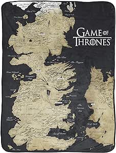 Jay Franco Game of Thrones Throw Blanket - Plush 46" x 60" Throw Blanket for Men and Women, Soft Fleece Throw Blanket, Cozy, Fade Resistant Blanket, Map of Westeros, Black Throw Blanket