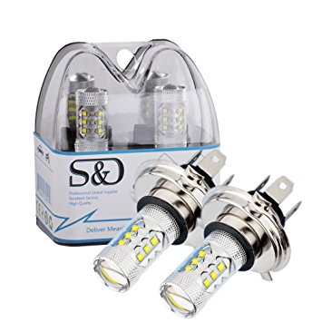 S&D 2 X H4 HB2 9003 CREE LED DRL Fog Light Bulbs Max 80W High Power - 6000K Bright White- Plug-n-Play
